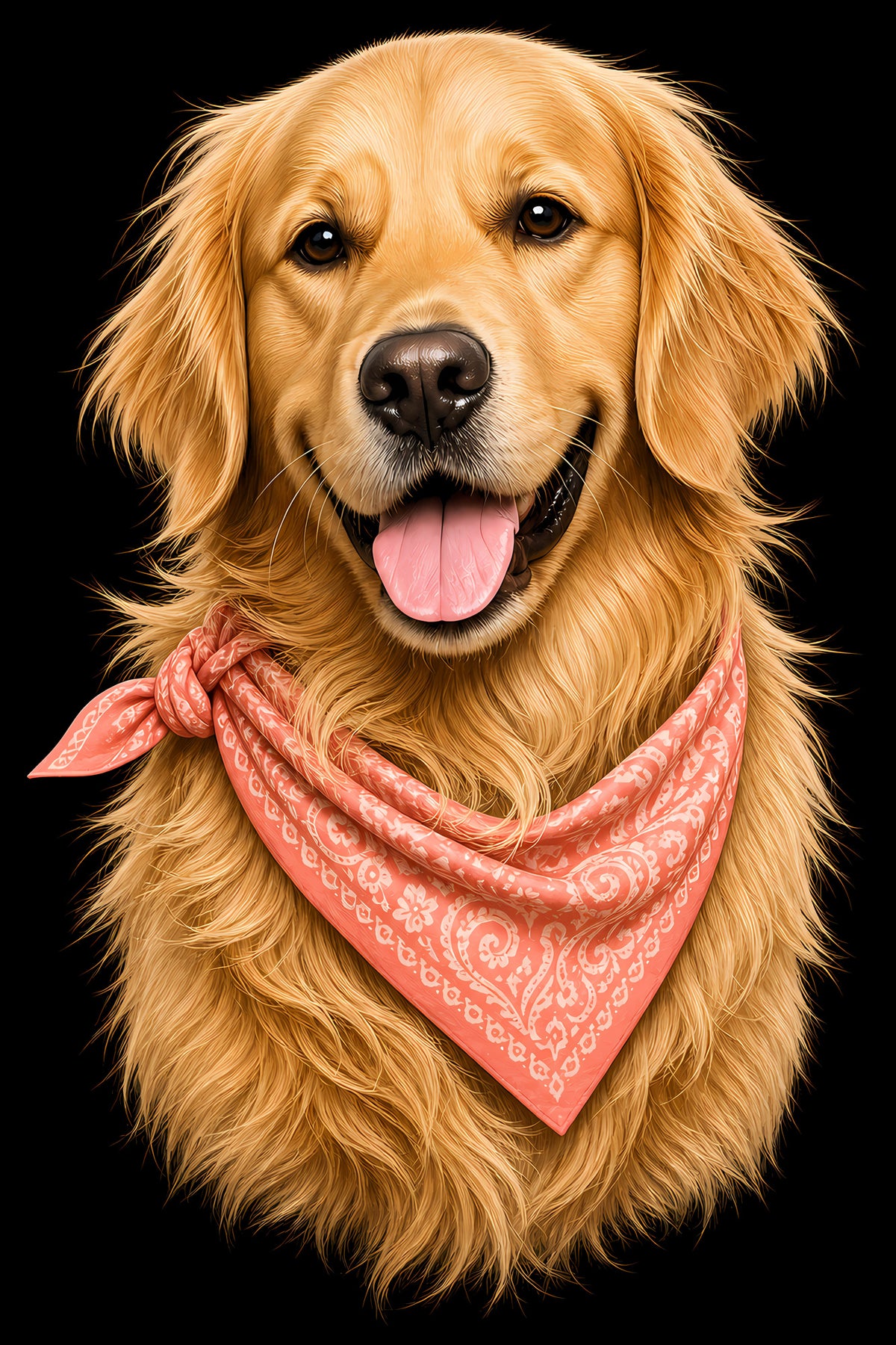 Golden Retriever with Pink Bandana - Halftone DTF transfer - Prints best on darks