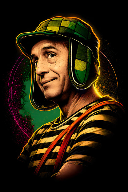 Green Plaid Earflap Cap Portrait - Halftone DTF transfer - Prints best on darks