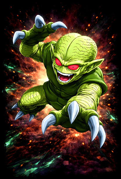 Green Saibaman Monster - Halftone DTF transfer - Prints best on darks