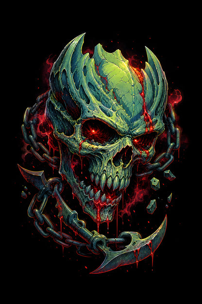 Green Skull and Chains - Halftone DTF transfer - Prints best on darks