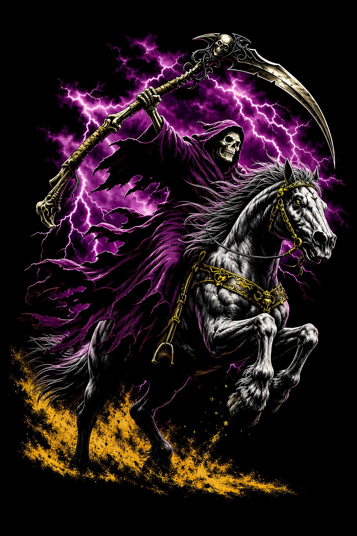 Grim Reaper on Horseback - Halftone DTF transfer - Prints best on darks