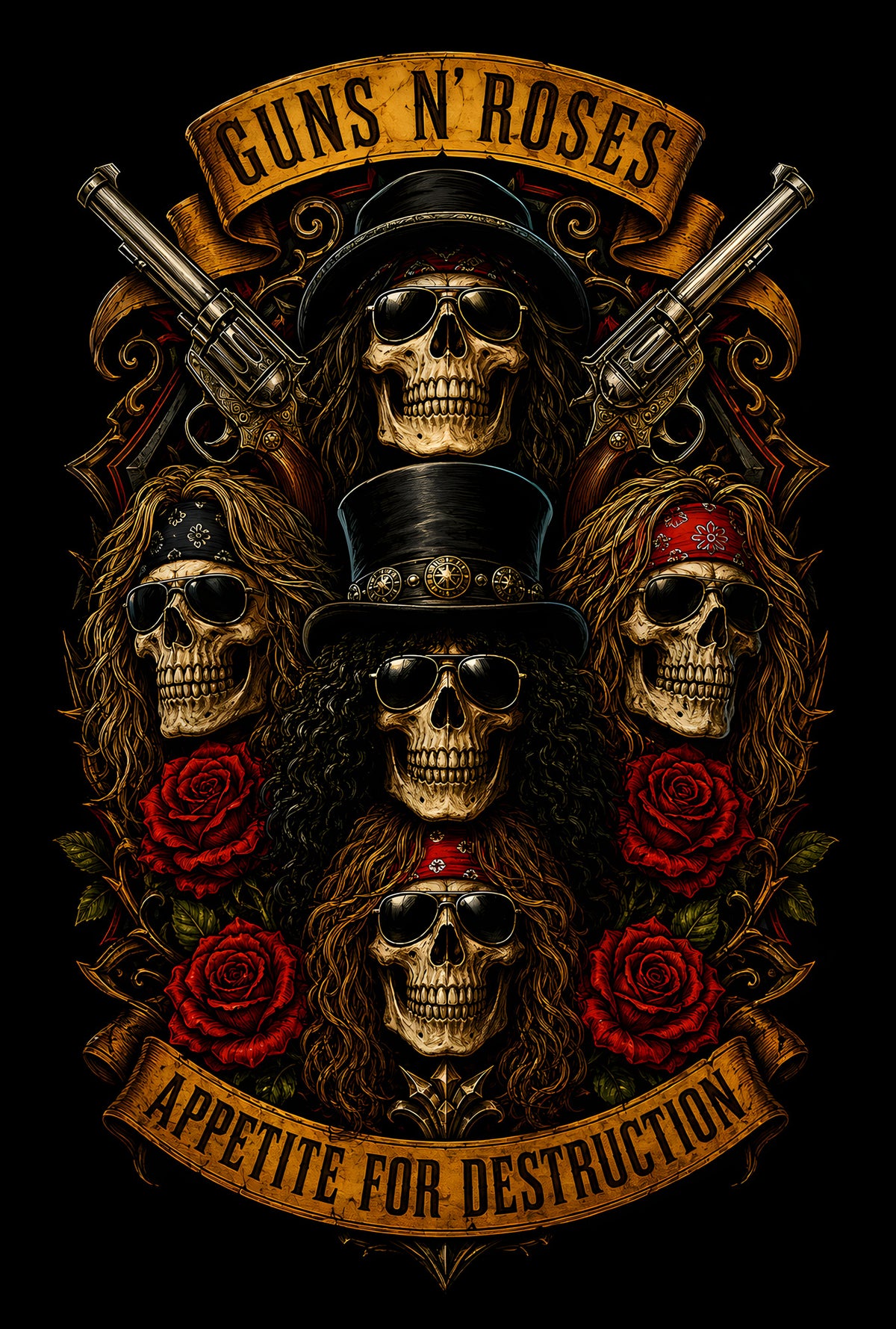 Guns N Roses Appetite for Destruction Skulls - Halftone DTF transfer - Prints best on darks