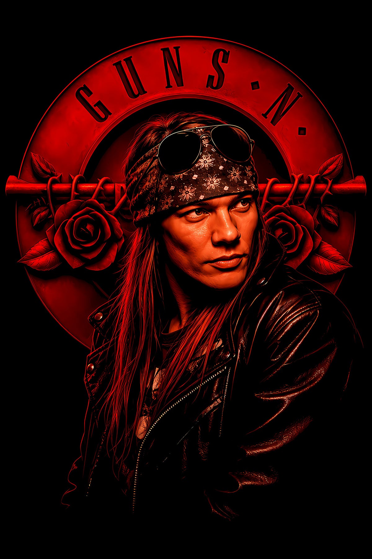 Guns N Roses Red Portrait - Halftone DTF transfer - Prints best on darks