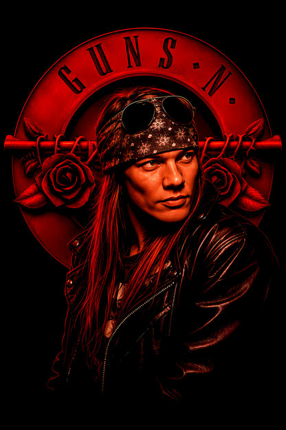 Guns N Roses Red Portrait - Halftone DTF transfer - Prints best on darks