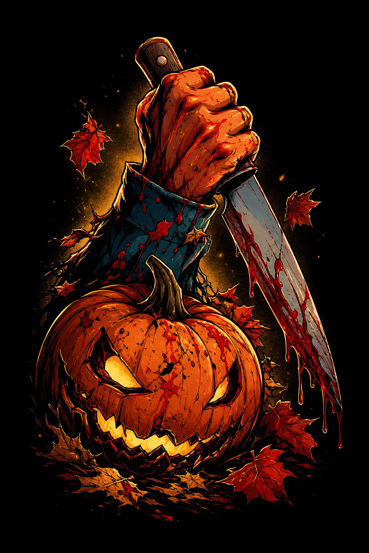 Halloween Pumpkin and Knife - Halftone DTF transfer - Prints best on darks