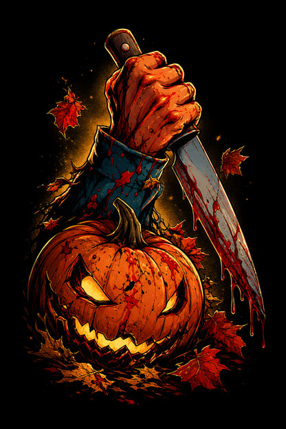 Halloween Pumpkin and Knife - Halftone DTF transfer - Prints best on darks