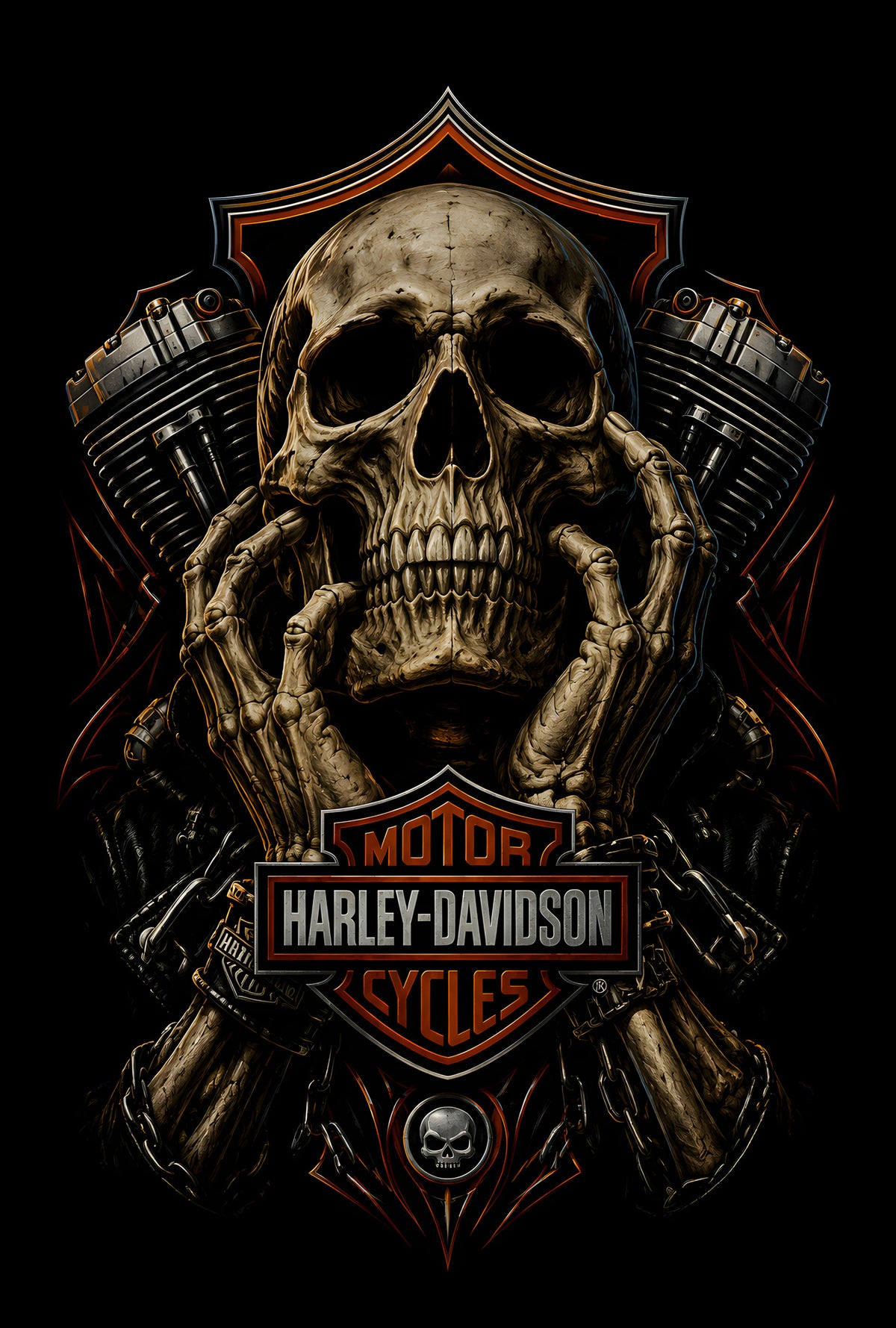 Harley-Davidson Skull and Engine - Halftone DTF transfer - Prints best on darks