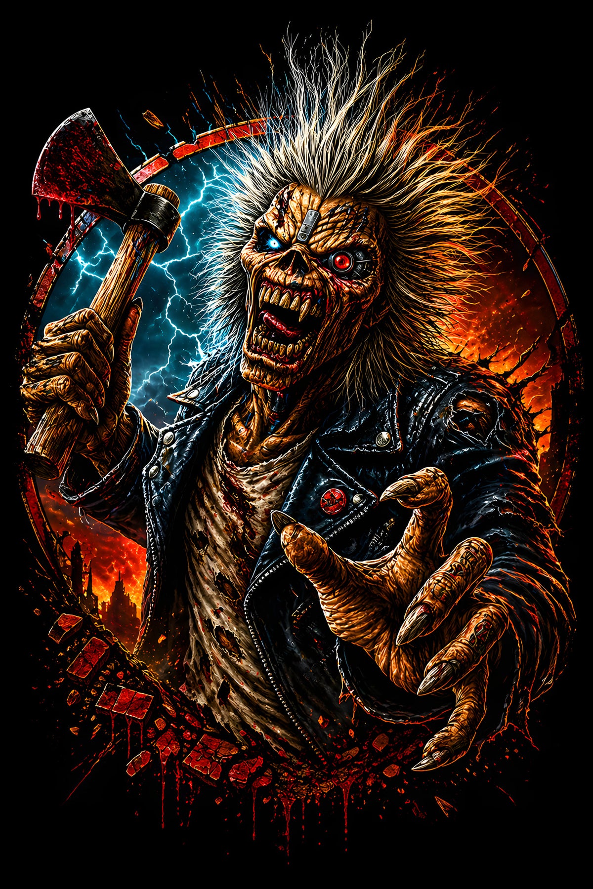 Heavy Metal Monster with Axe - Halftone DTF transfer - Prints best on darks