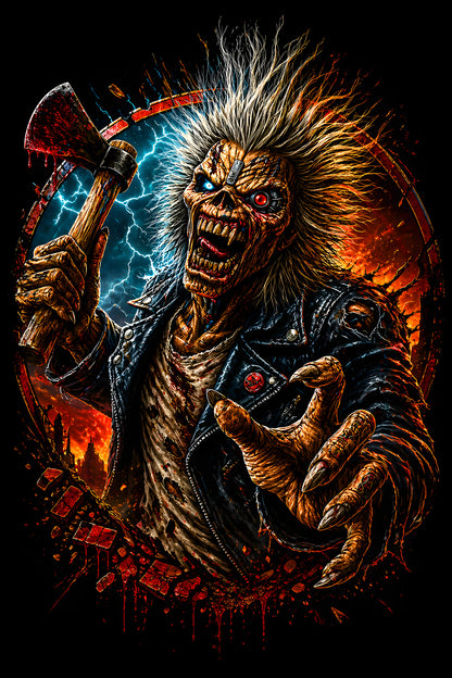 Heavy Metal Monster with Axe - Halftone DTF transfer - Prints best on darks