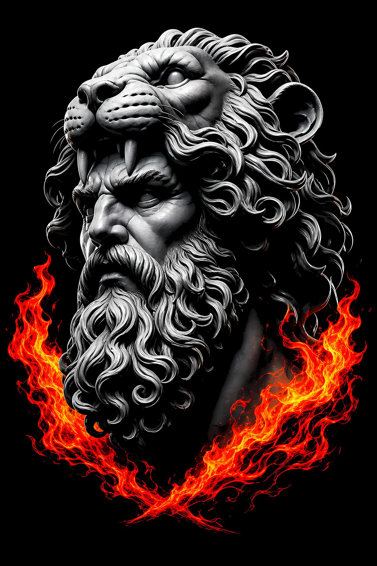 Hercules Lion-Head Statue - Halftone DTF transfer - Prints best on darks