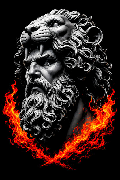Hercules Lion-Head Statue - Halftone DTF transfer - Prints best on darks