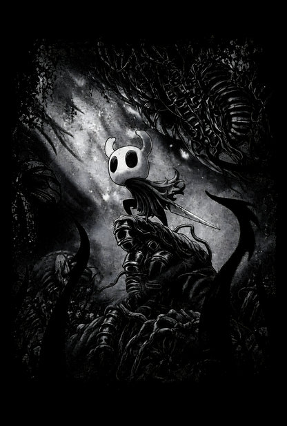 Hollow Knight in Dark Forest - Halftone DTF transfer - Prints best on darks