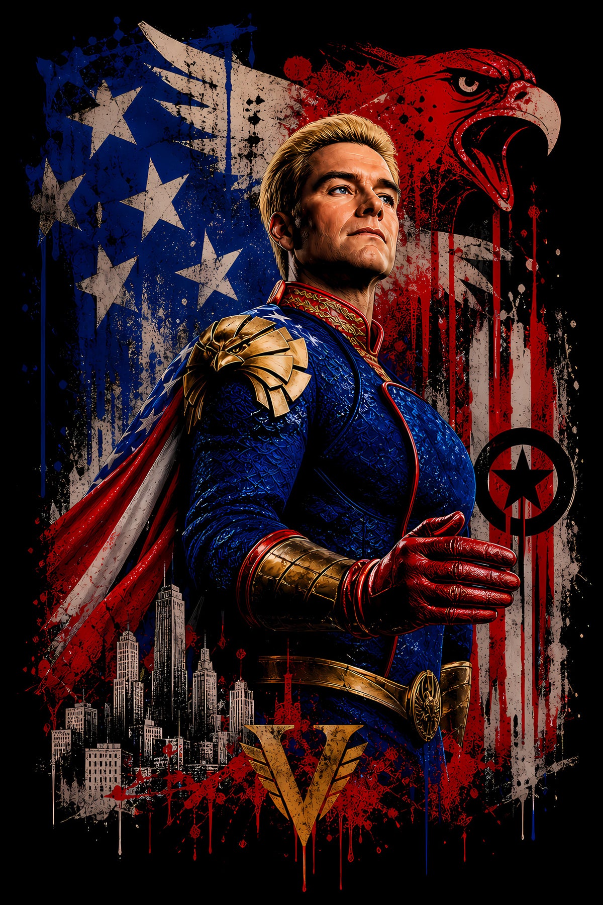 Homelander American Flag Poster - Halftone DTF transfer - Prints best on darks