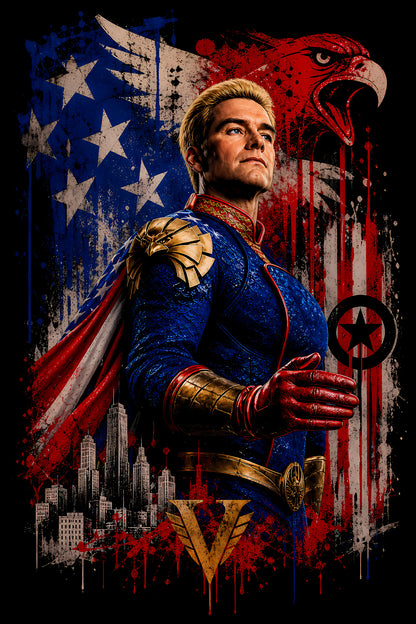 Homelander American Flag Poster - Halftone DTF transfer - Prints best on darks