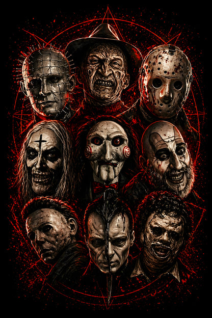 Horror Villains Collage - Halftone DTF transfer - Prints best on darks