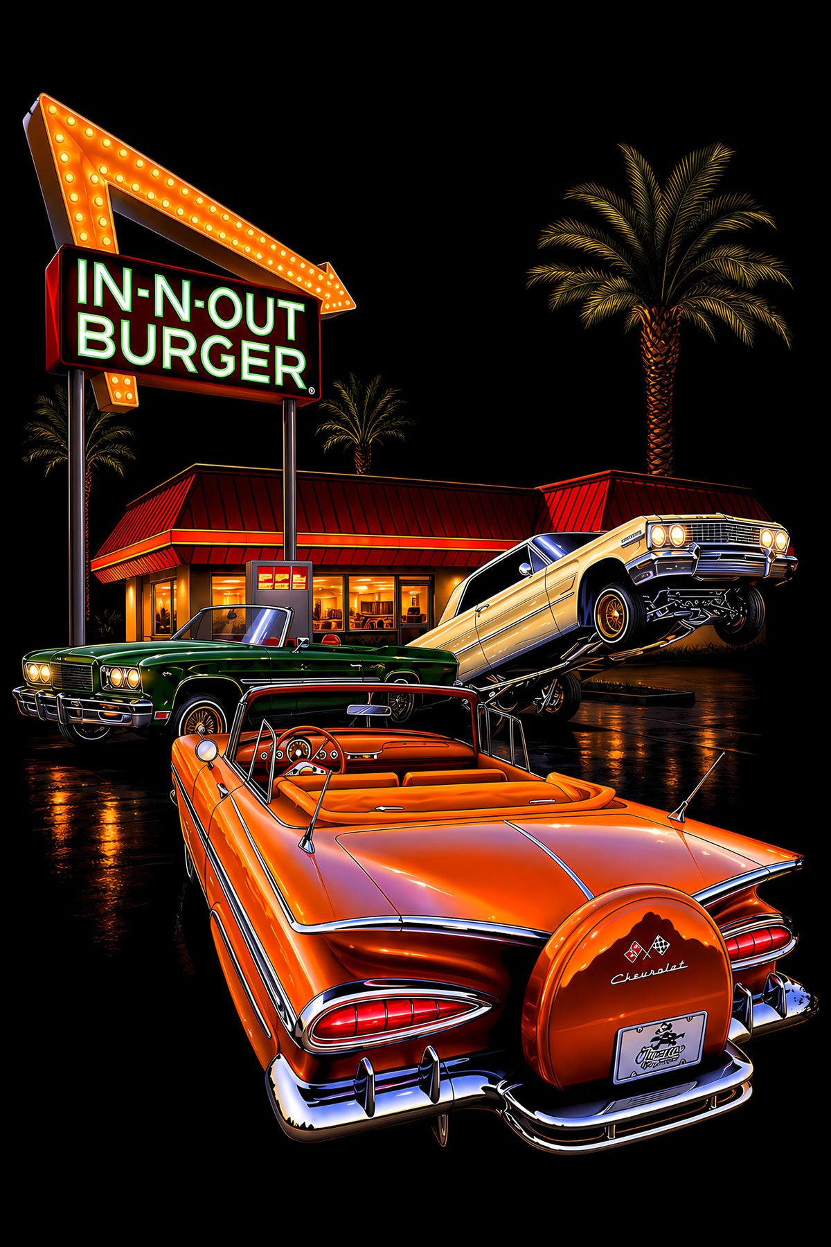 In-N-Out Burger Classic Cars - Halftone DTF transfer - Prints best on darks