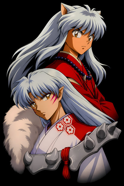 Inuyasha and Sesshomaru - Halftone DTF transfer - Prints best on darks