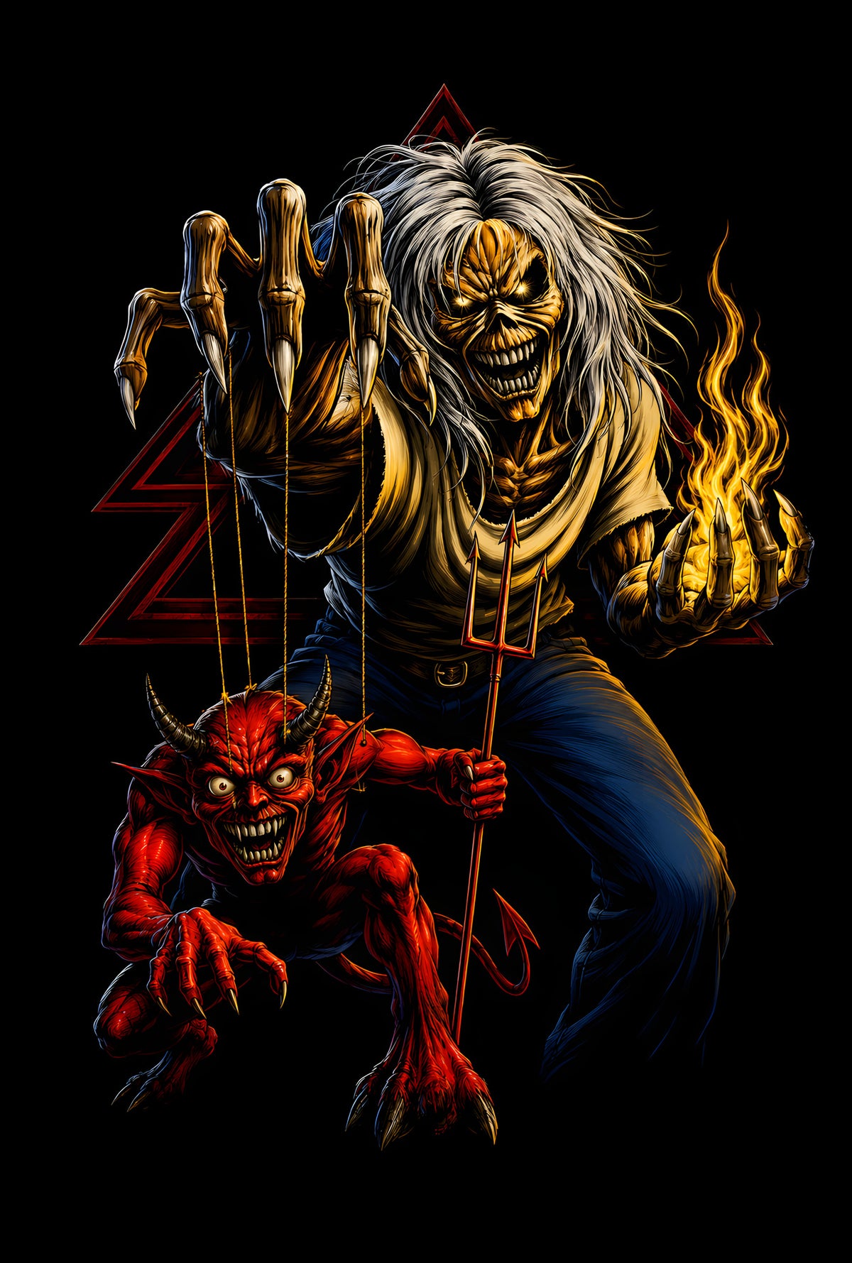 Iron Maiden Eddie and Red Devil - Halftone DTF transfer - Prints best on darks