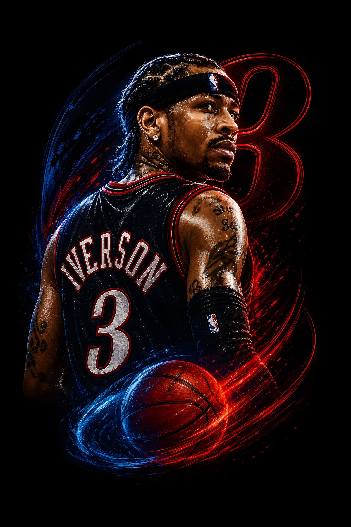 Iverson 3 Basketball Jersey - Halftone DTF transfer - Prints best on darks