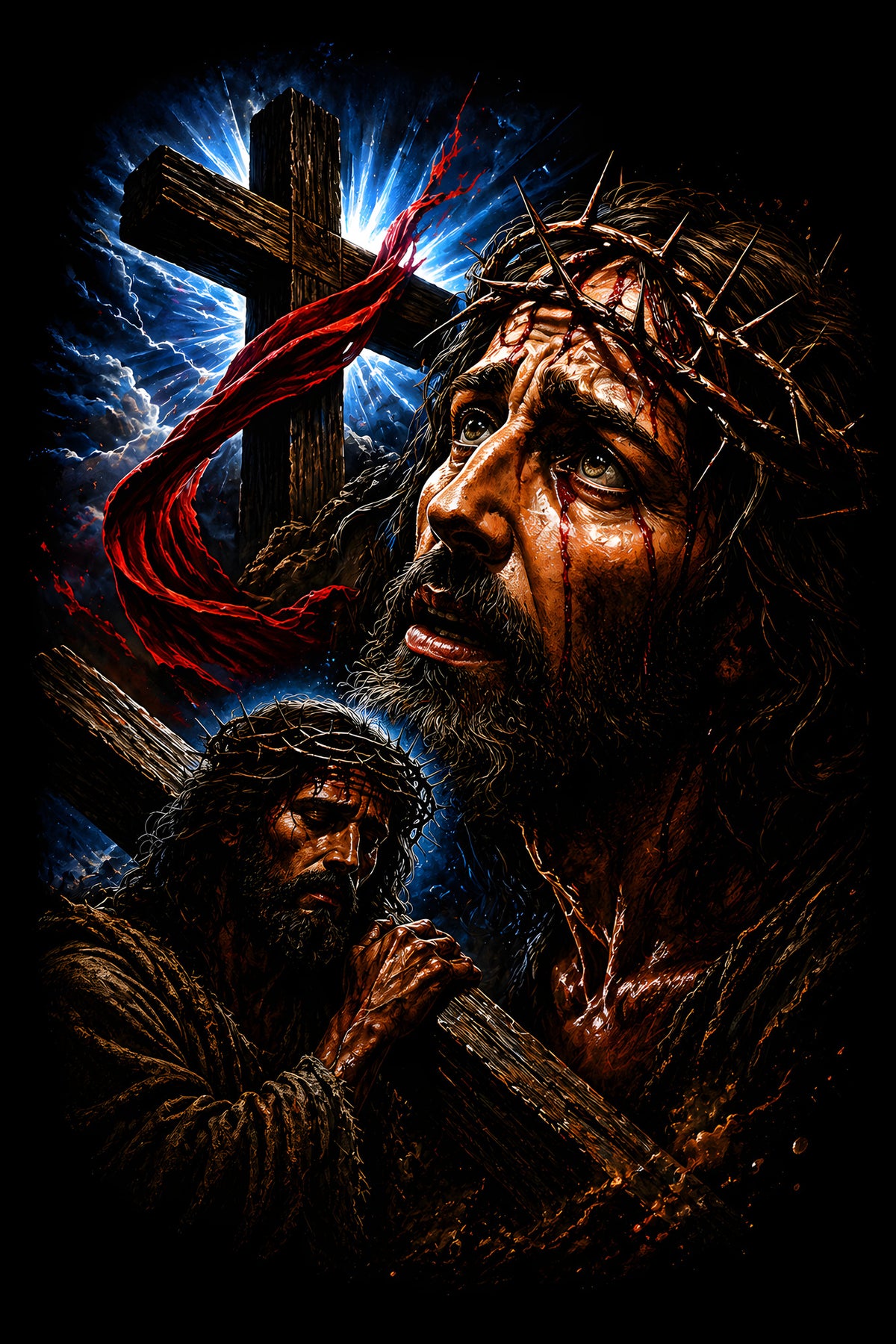 Jesus and the Cross - Halftone DTF transfer - Prints best on darks