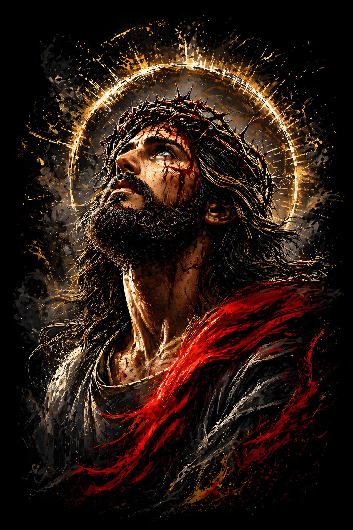 Jesus with Golden Halo - Halftone DTF transfer - Prints best on darks