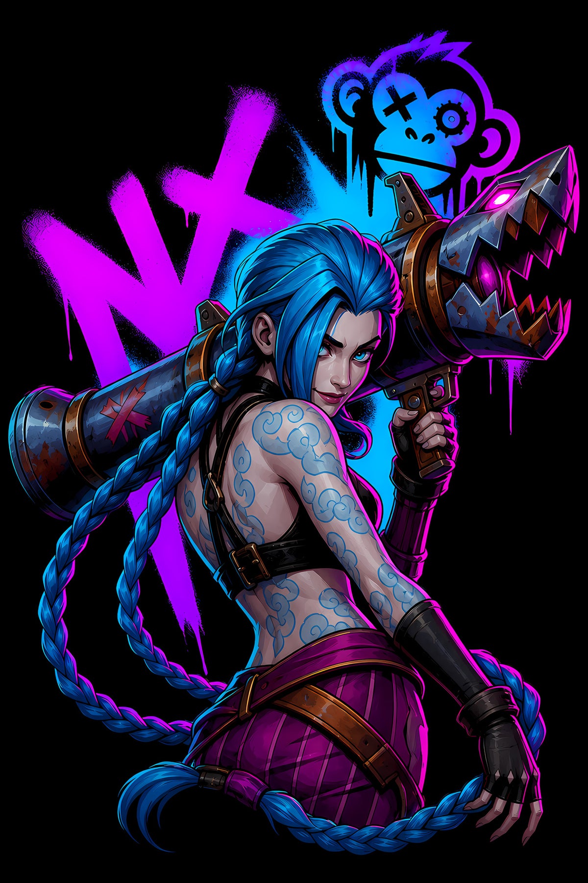 Jinx Neon Graffiti - Halftone DTF transfer - Prints best on darks