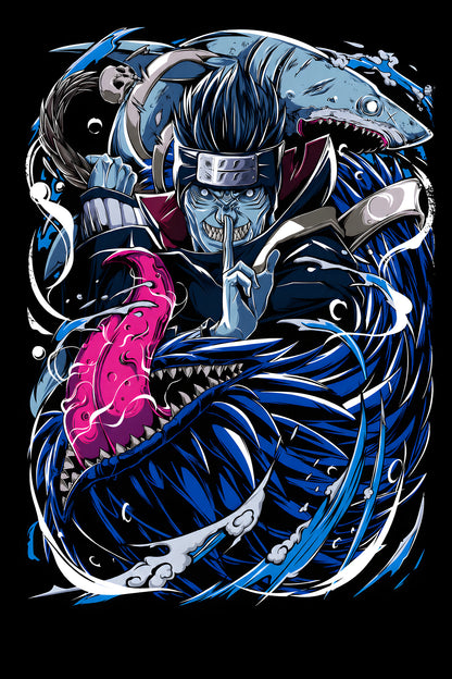 Kisame Water Shark - Halftone DTF transfer - Prints best on darks