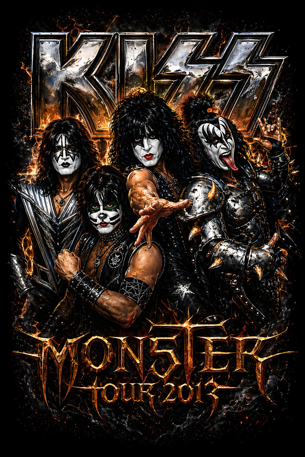 KISS Monster Tour 2013 - Halftone DTF transfer - Prints best on darks