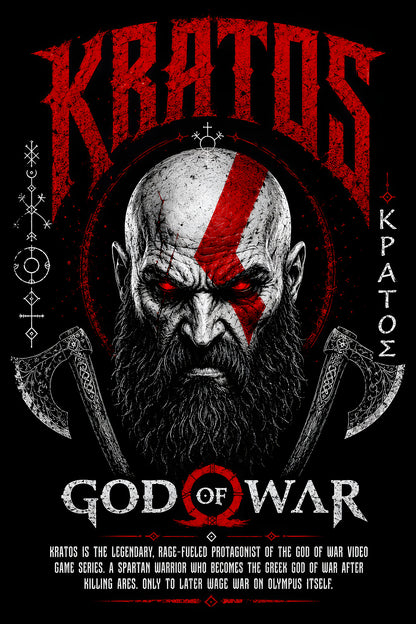Kratos God of War - Halftone DTF transfer - Prints best on darks