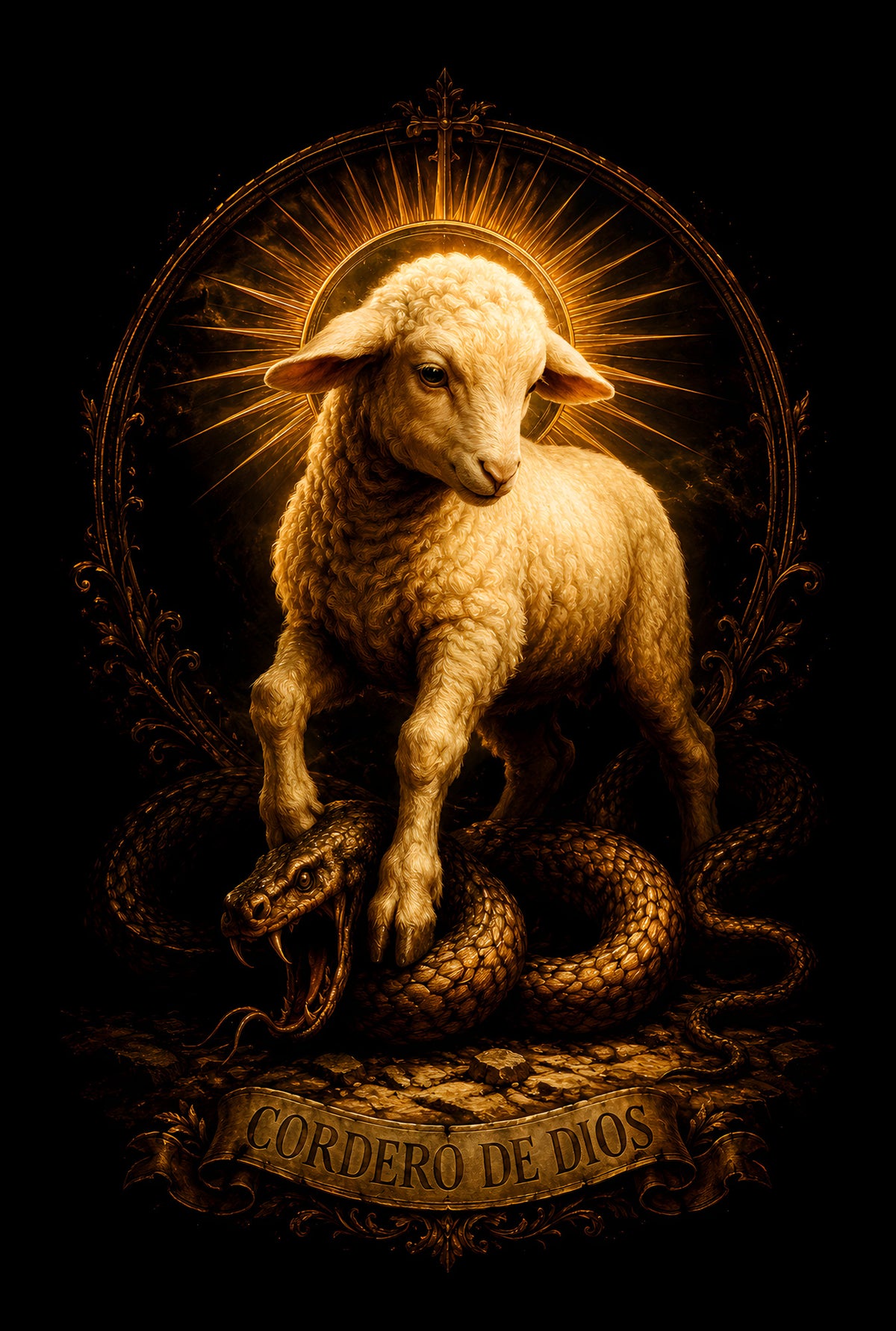 Lamb of God and Serpent - Halftone DTF transfer - Prints best on darks