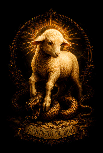 Lamb of God and Serpent - Halftone DTF transfer - Prints best on darks