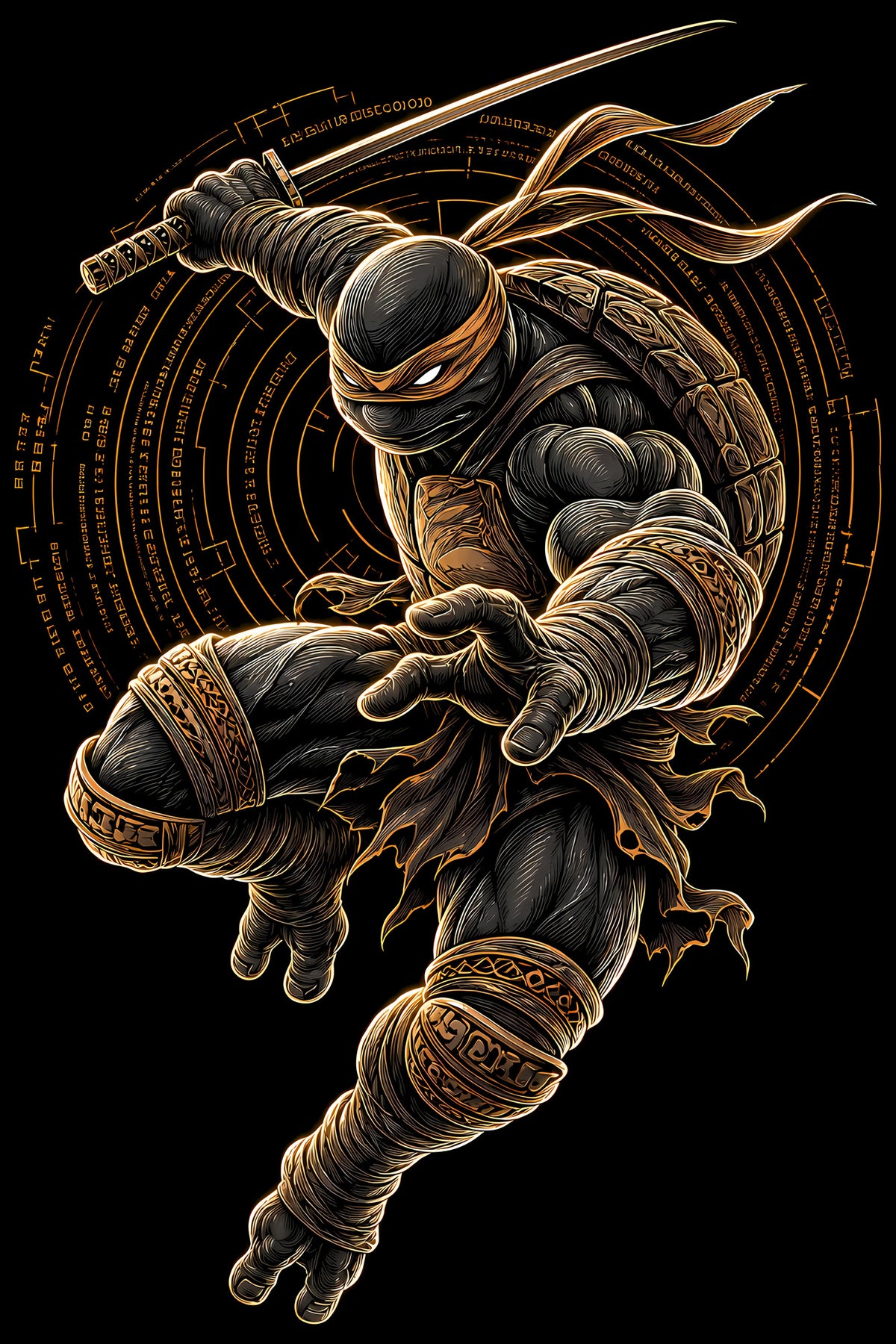 Leaping Ninja Warrior - Halftone DTF transfer - Prints best on darks
