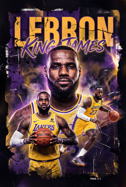 LeBron King James Basketball Collage - Halftone DTF transfer - Prints best on darks