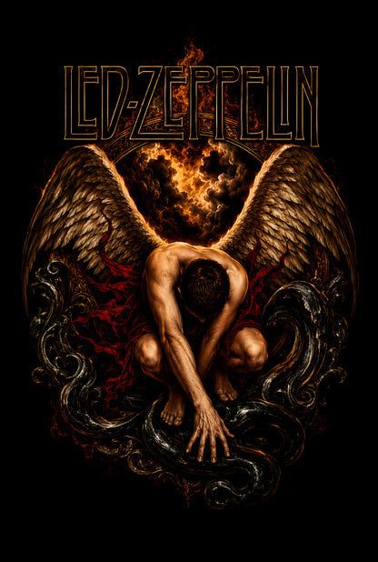 Led Zeppelin Winged Figure - Halftone DTF transfer - Prints best on darks
