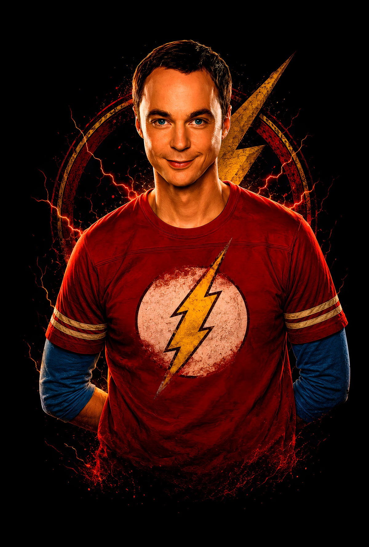 Lightning Bolt Shirt TV Portrait - Halftone DTF transfer - Prints best on darks