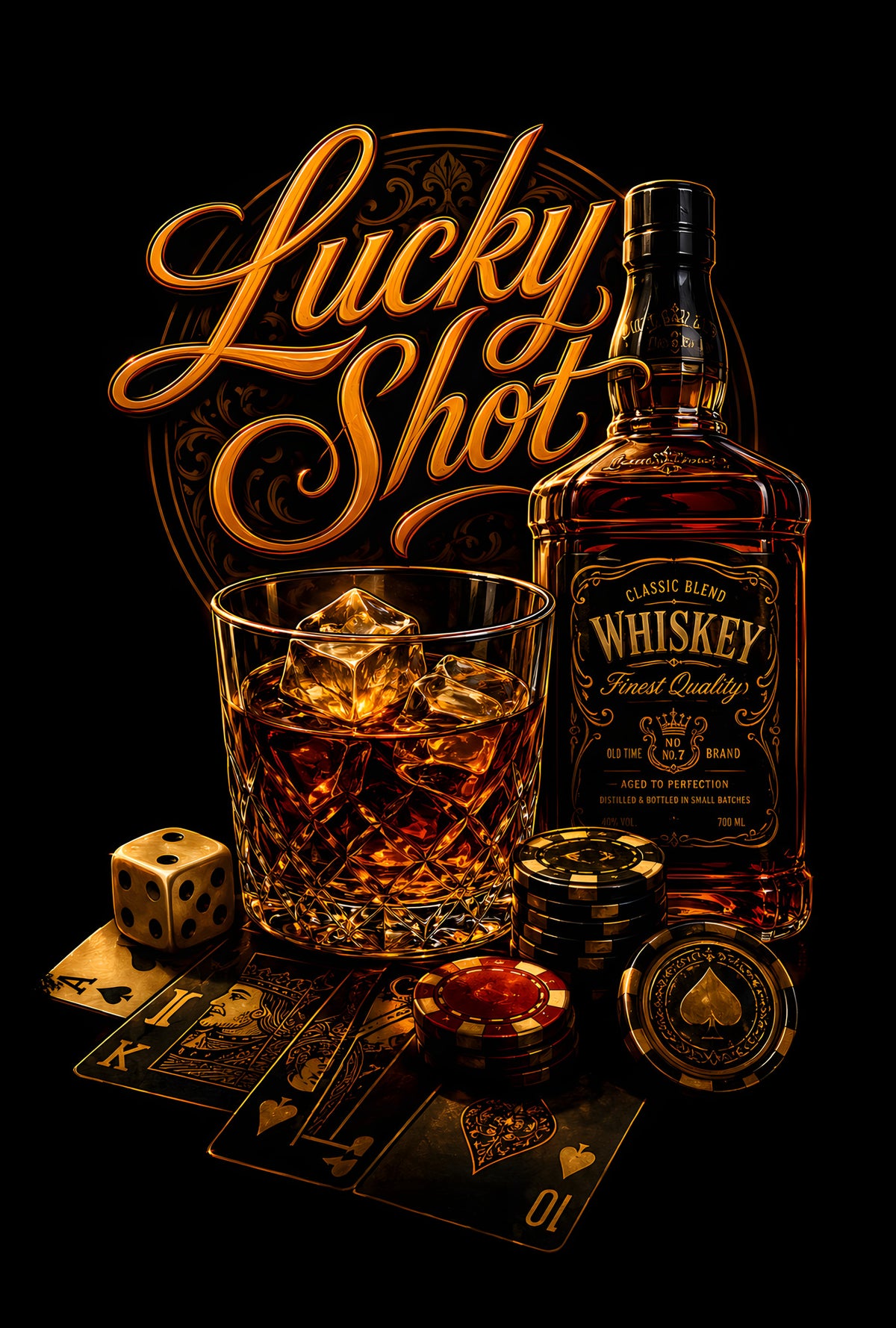 Lucky Shot Whiskey - Halftone DTF transfer - Prints best on darks