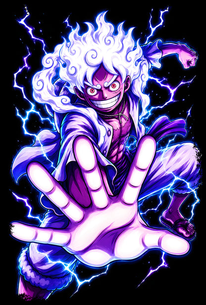 Luffy Gear Five Purple Energy - Halftone DTF transfer - Prints best on darks
