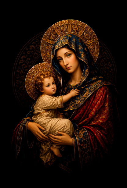 Madonna and Child - Halftone DTF transfer - Prints best on darks