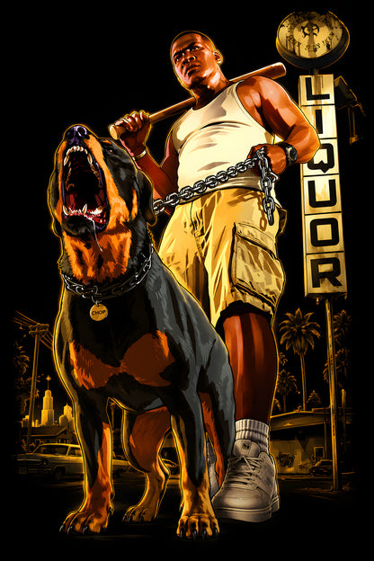 Man and Rottweiler - Halftone DTF transfer - Prints best on darks