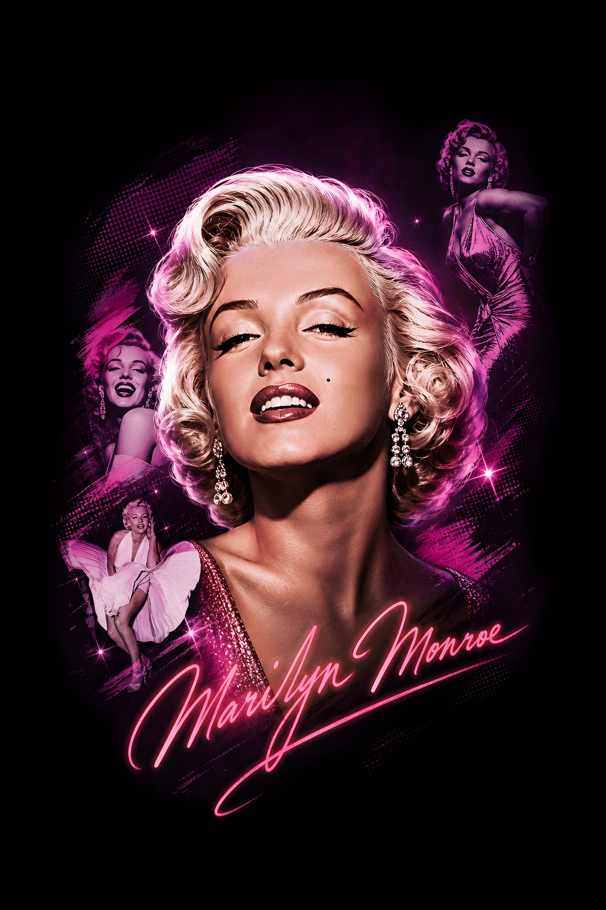 Marilynn Monroe Pink Glamour Collage halftone DTF transfer for black or dark garments