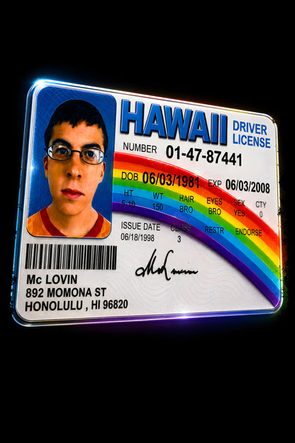 McLovin Hawaii License - Halftone DTF transfer - Prints best on darks