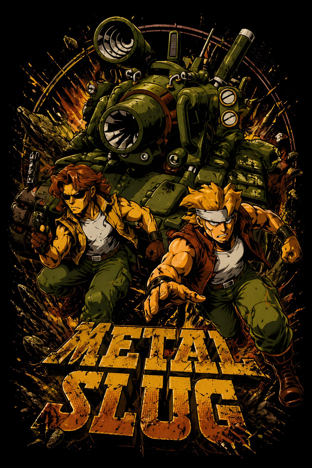 Metal Slug Tank Battle - Halftone DTF transfer - Prints best on darks