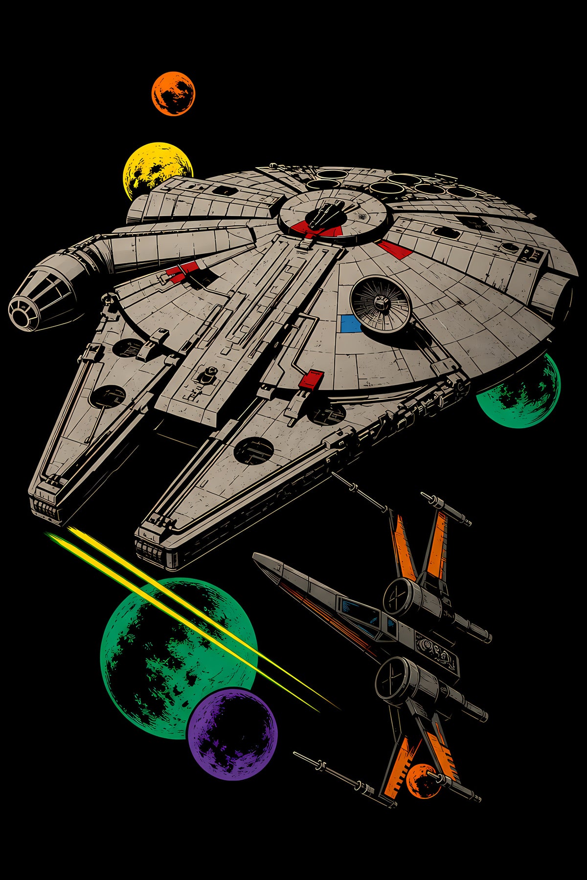 Millennium Falcon in Space - Halftone DTF transfer - Prints best on darks
