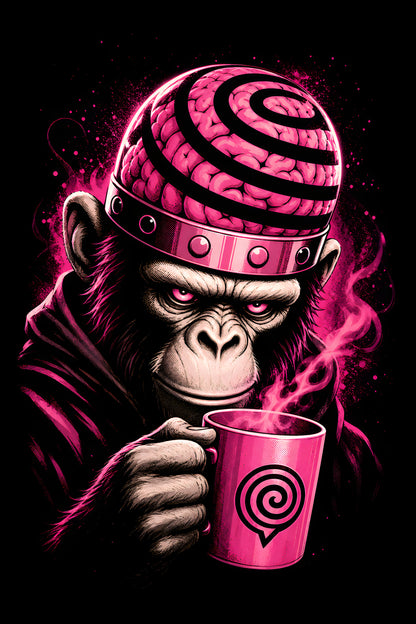 Mojoo Jojo Pink Coffee Break halftone DTF transfer for black or dark garments