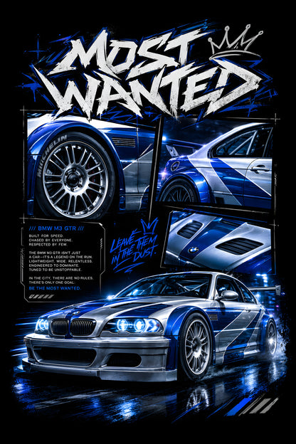 Most Wanted Blue Sports Car - Halftone DTF transfer - Prints best on darks