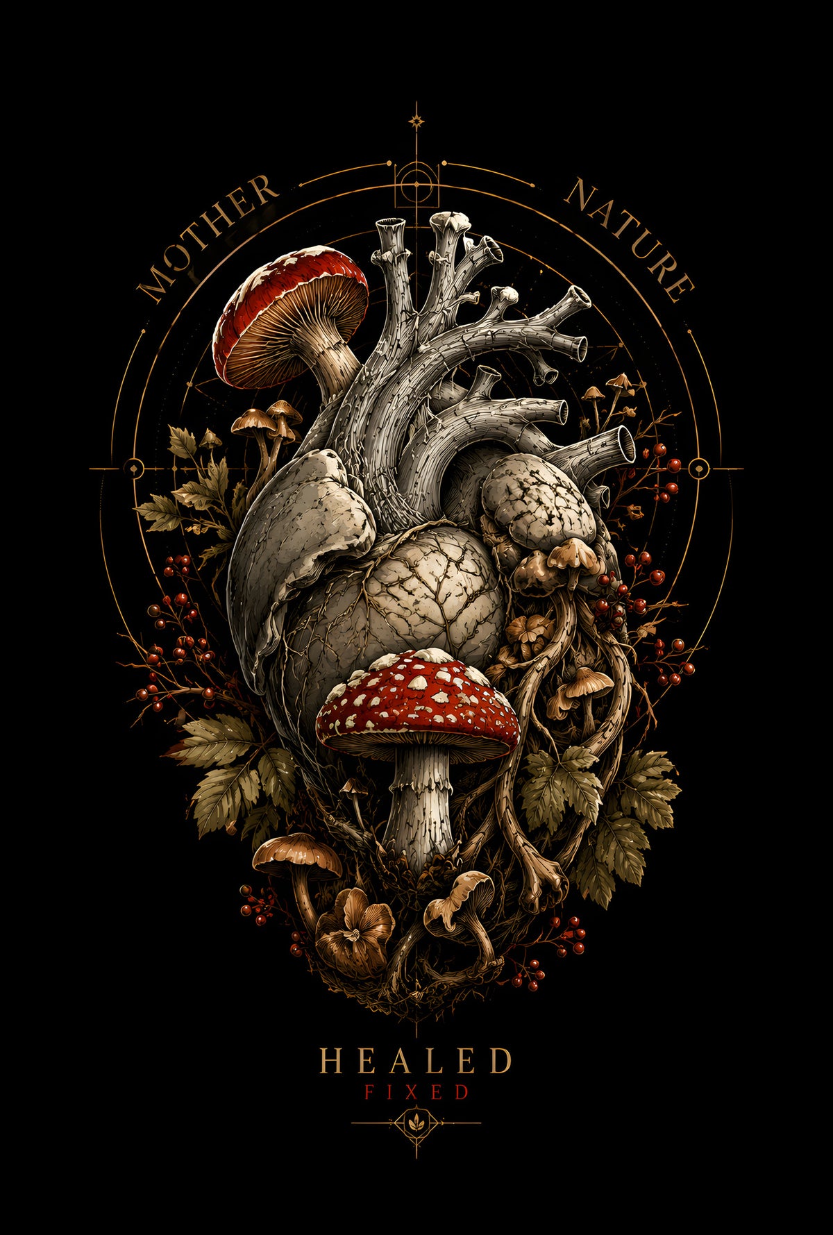 Mother Nature Anatomical Heart - Halftone DTF transfer - Prints best on darks
