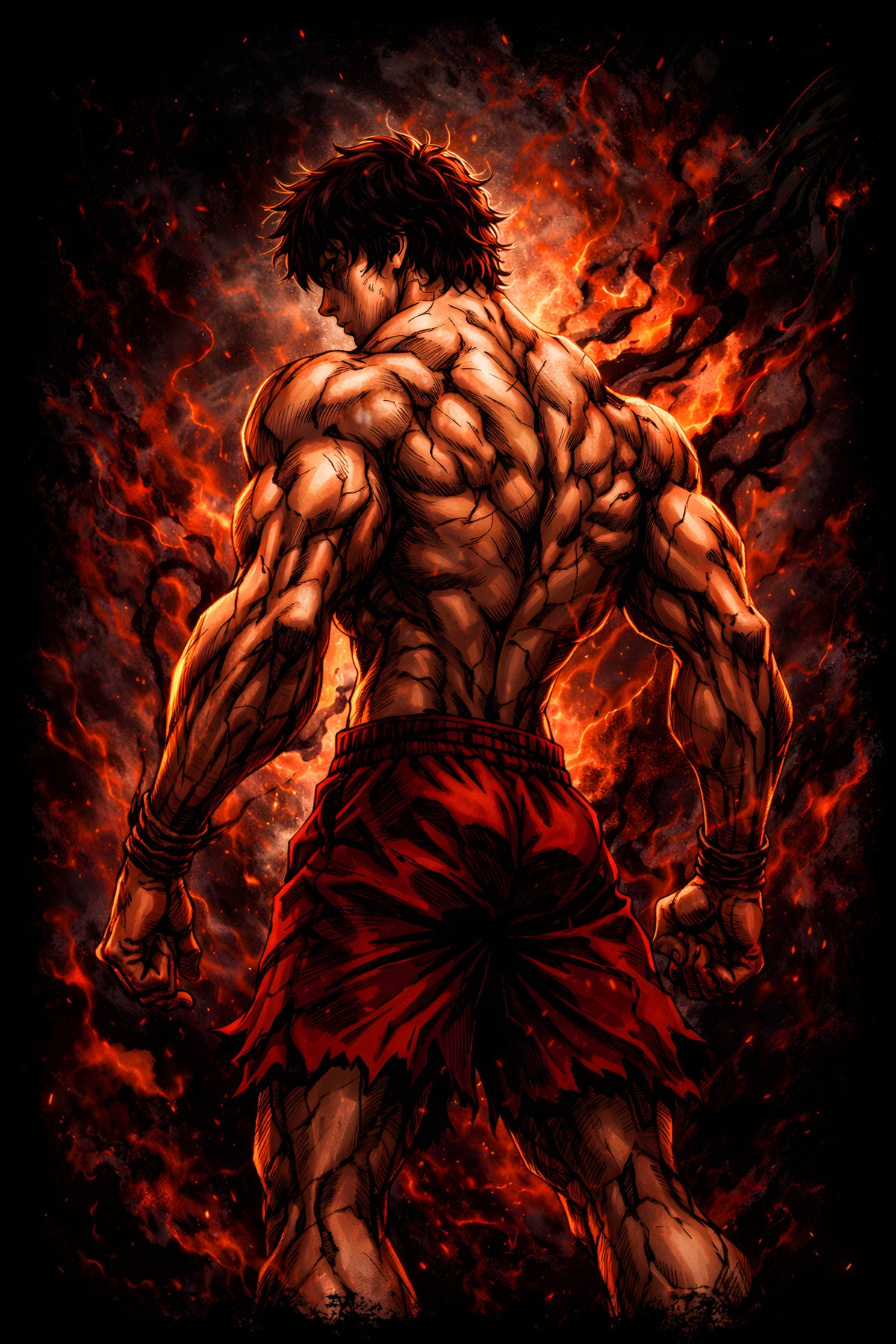 Muscular Anime Fighter - Halftone DTF transfer - Prints best on darks