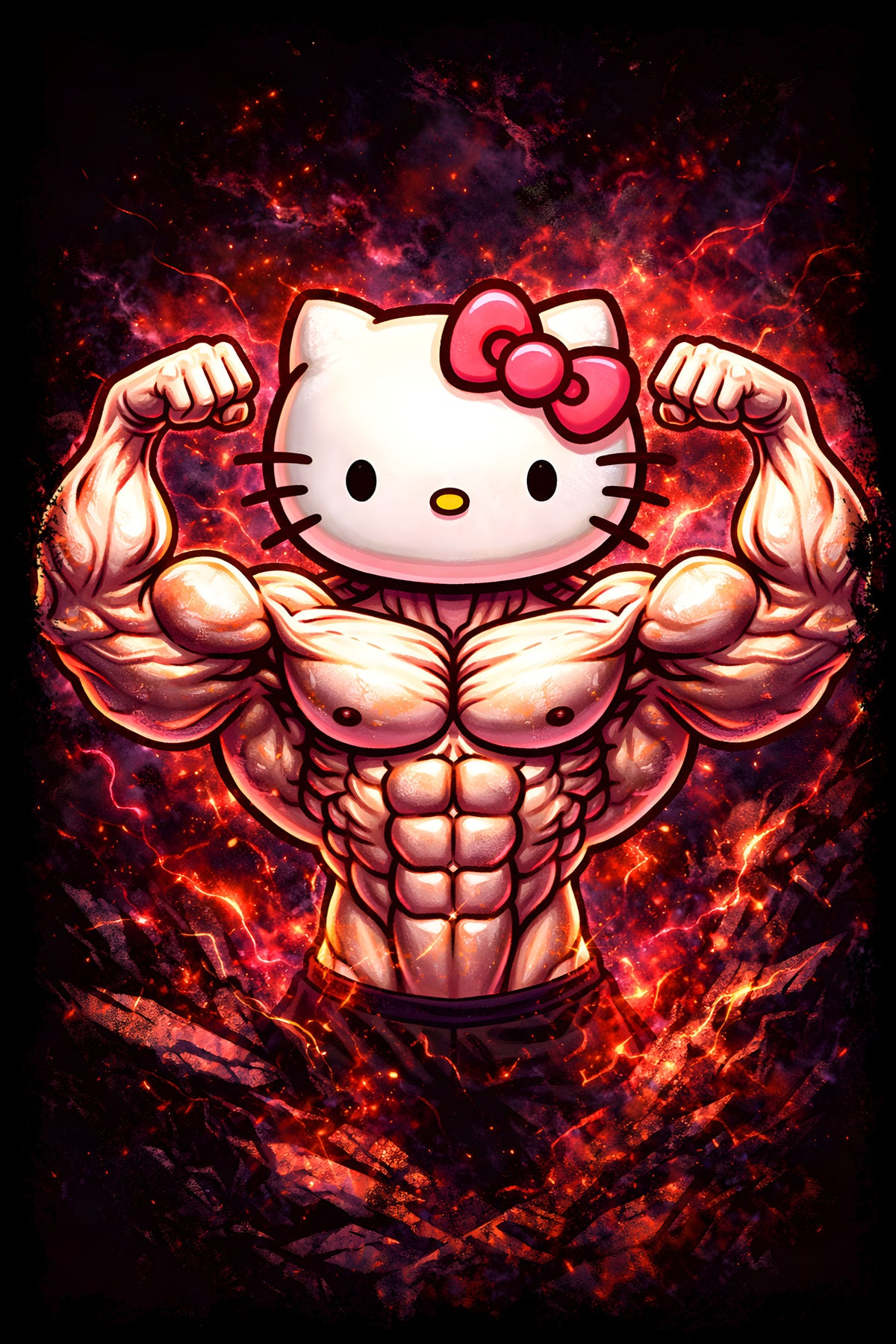 Muscular Hello Kitty - Halftone DTF transfer - Prints best on darks