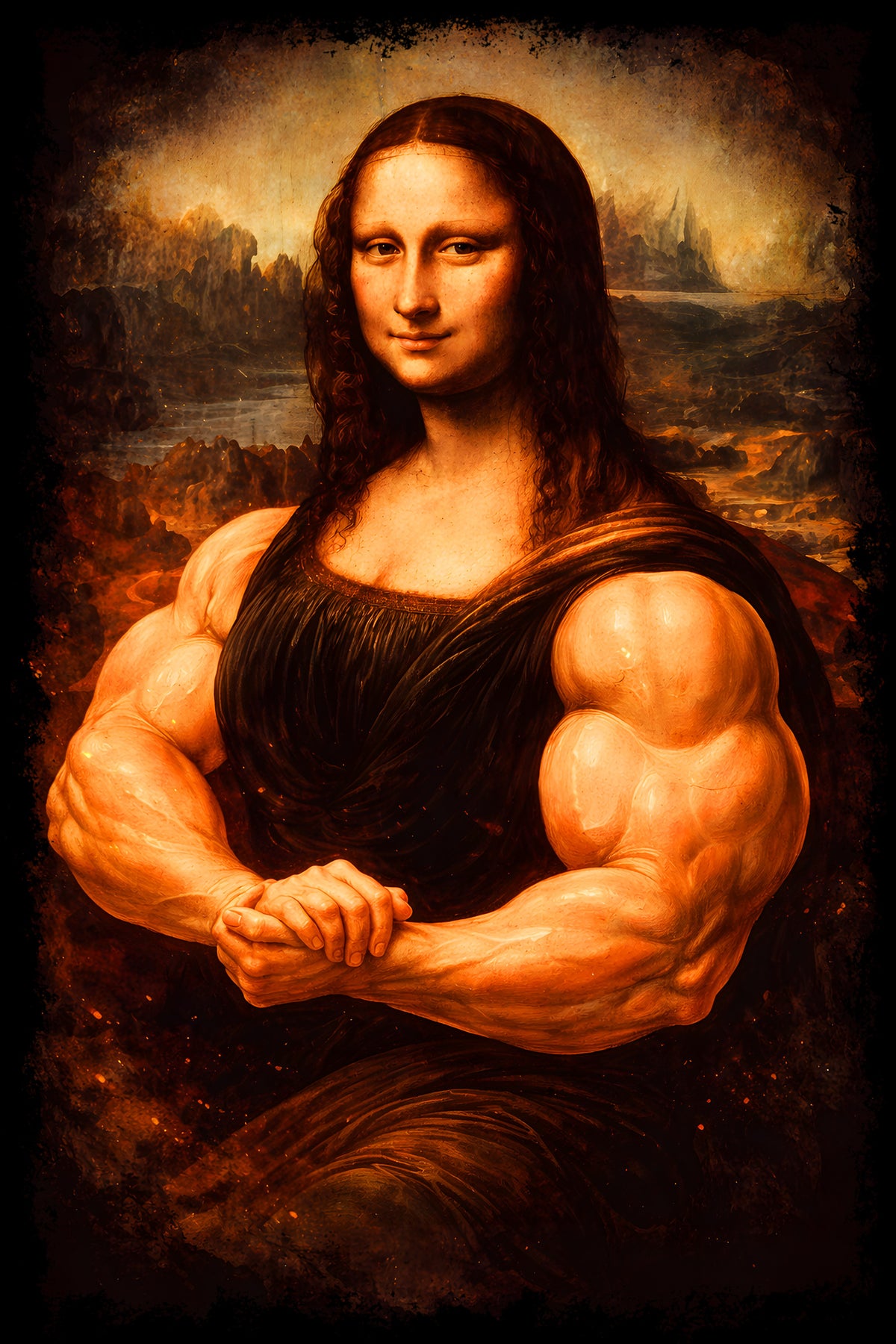 Muscular Mona Lisa - Halftone DTF transfer - Prints best on darks