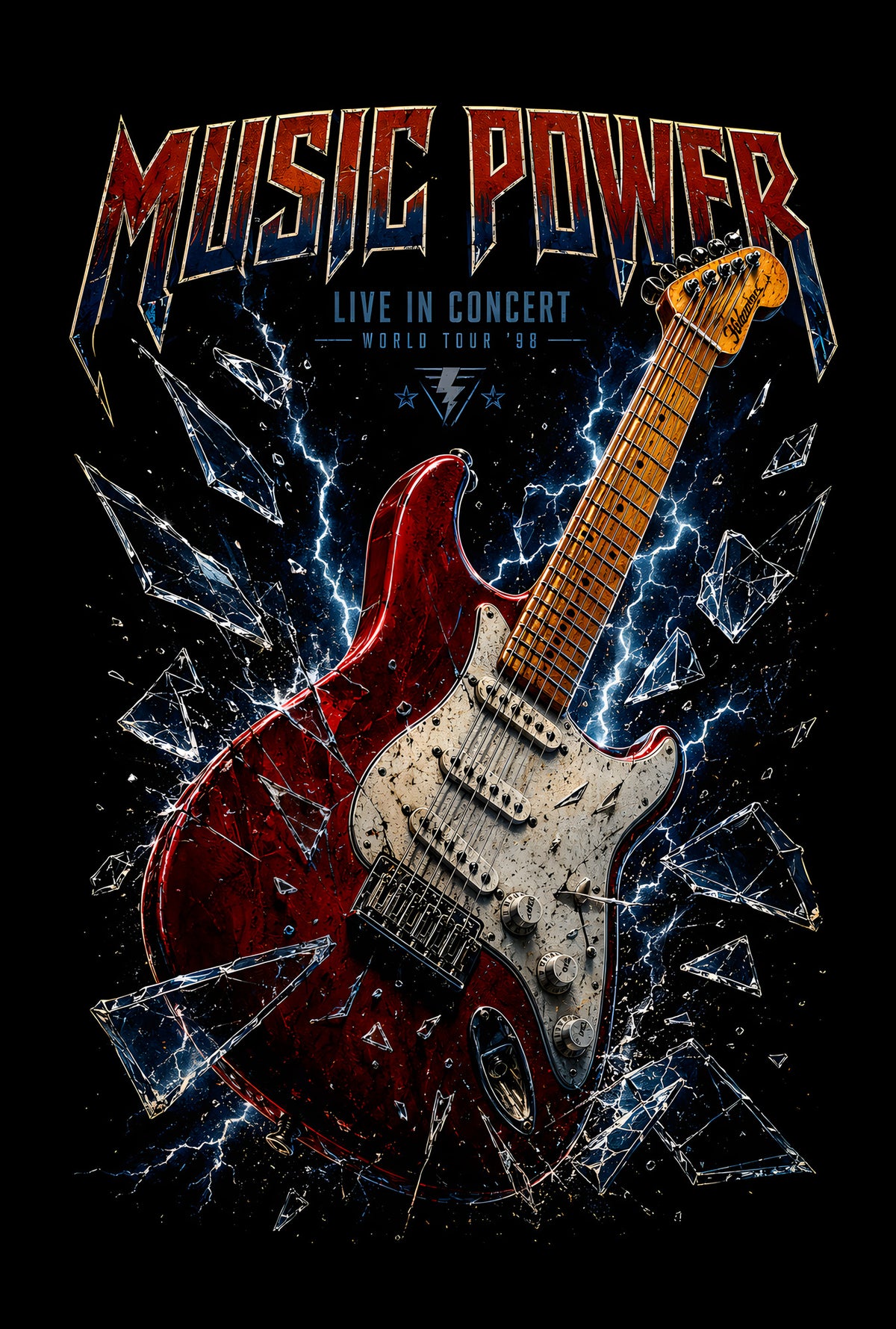Music Power Electric Guitar - Halftone DTF transfer - Prints best on darks